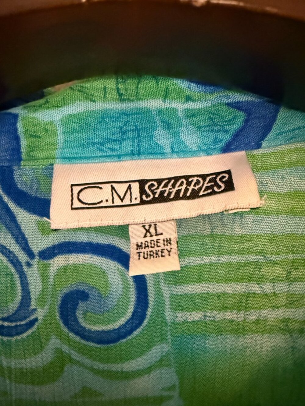 Vintage 90s CM Shapes Blue Green Printed Button Down Blouse L/XL - Picture 5 of 10